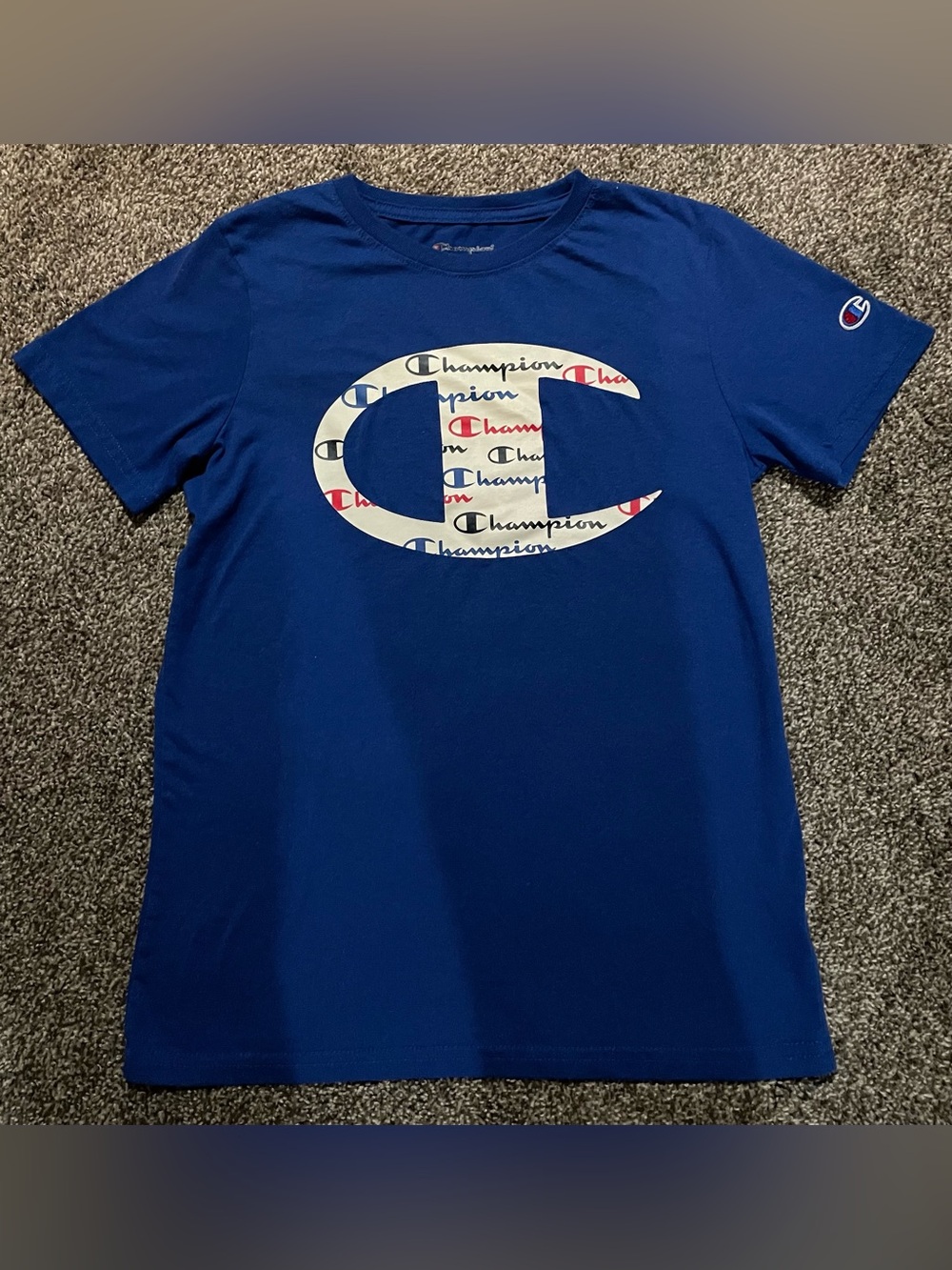 Champion Royal Blue Tee with White Multicolor C Logo